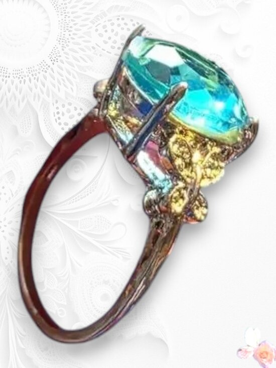 Silver Tone Blue Crystal Statement Ring Heavy Band Size 8.5 323
